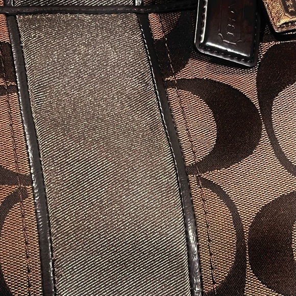 Coach Signature Stripe Khaki Gold Tote Bag Canvas & Patent Leather w/ Hang Tags - Picture 7 of 14